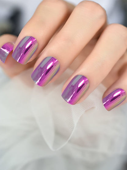 Set of 24 Purple and White Metallic Duochrome stick on nails