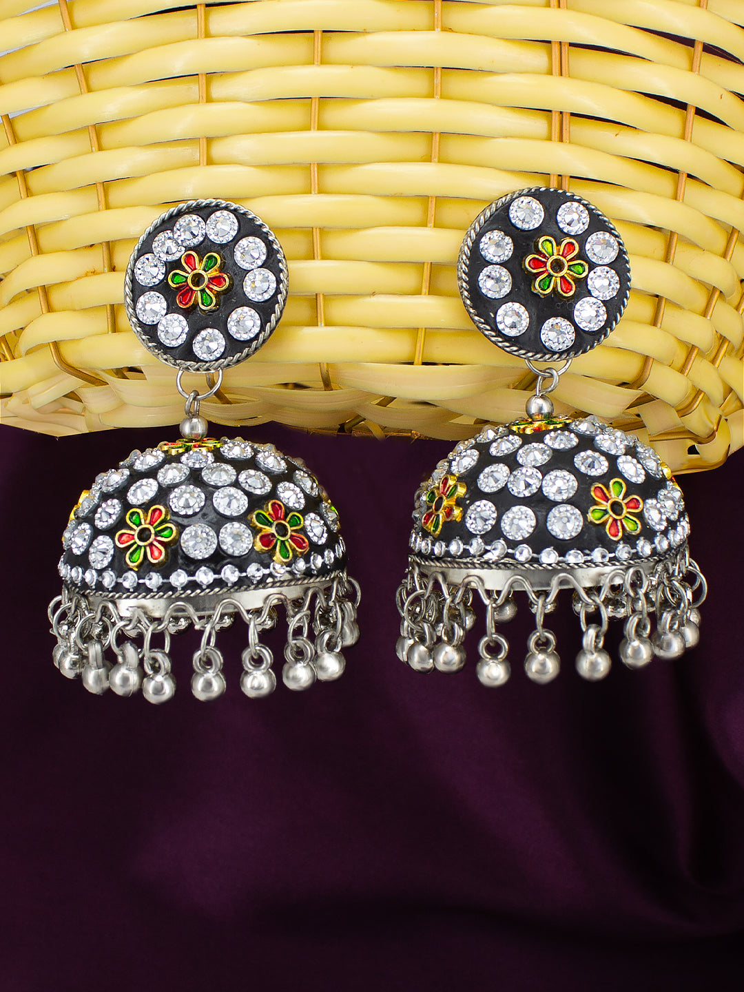 Black & Yellow Beads Drop Jhumka Earrings