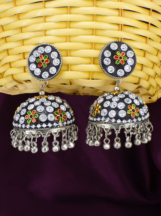 Black & Yellow Beads Drop Jhumka Earrings