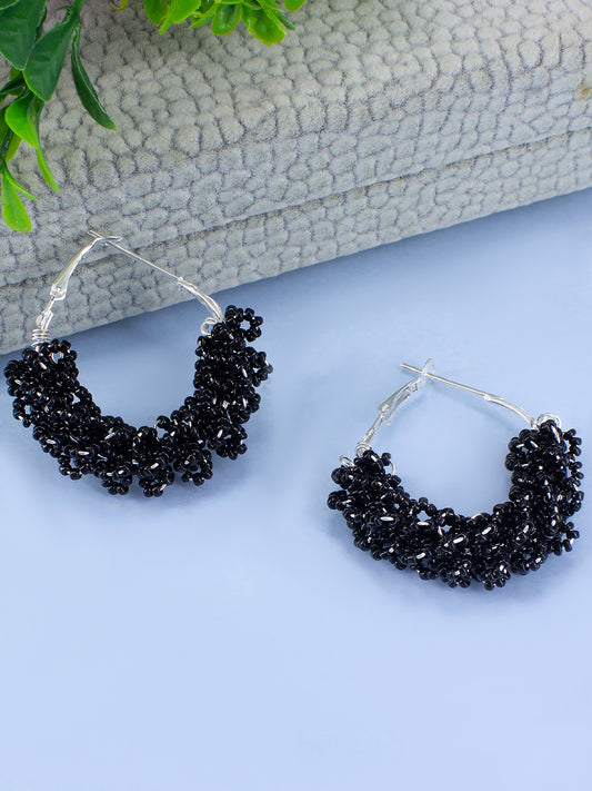 Black Beaded Hoop Earrings