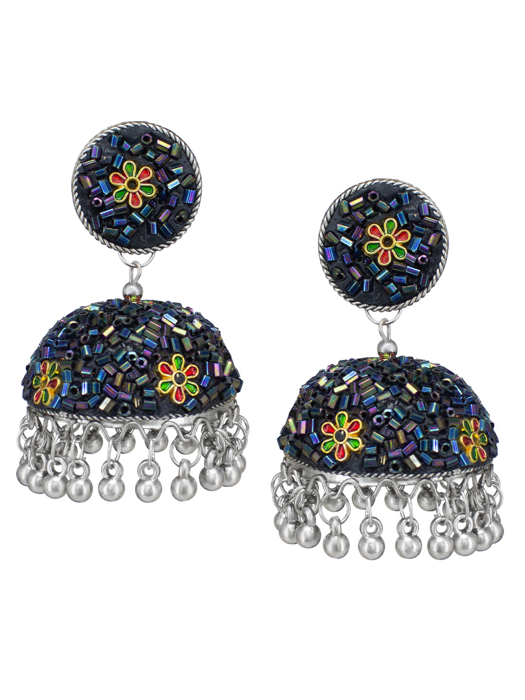 Blue Beads Drop Jhumka Earrings