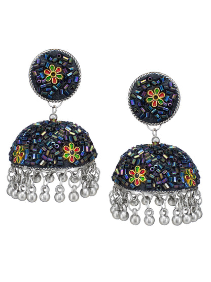Blue Beads Drop Jhumka Earrings