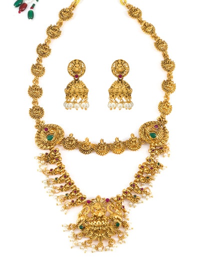 Antique Artificial Stones & Beads Temple Long Jewellery Set