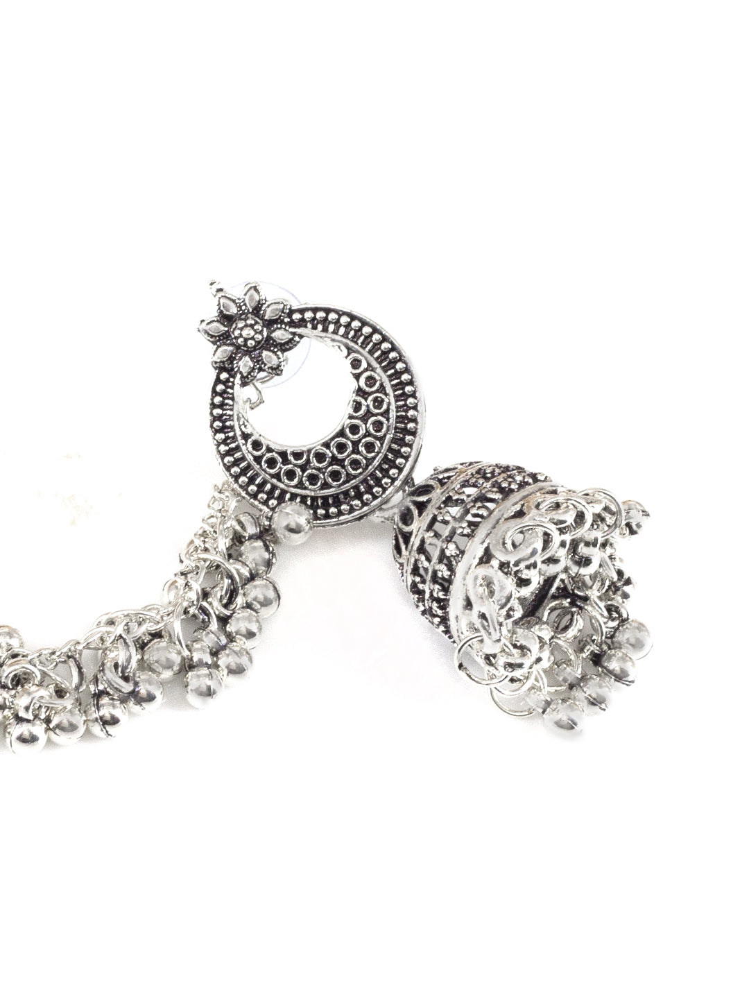 Floral Chandbali Jhumka Earrings With Chain