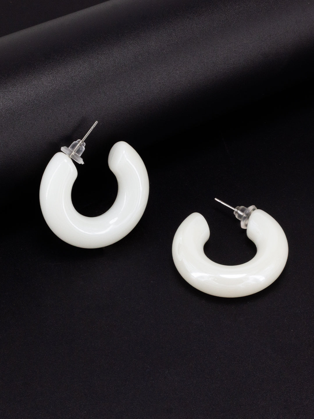 White Half Hoop Earrings