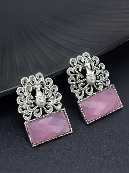 Pink Monalisa Peacock Drop Earrings