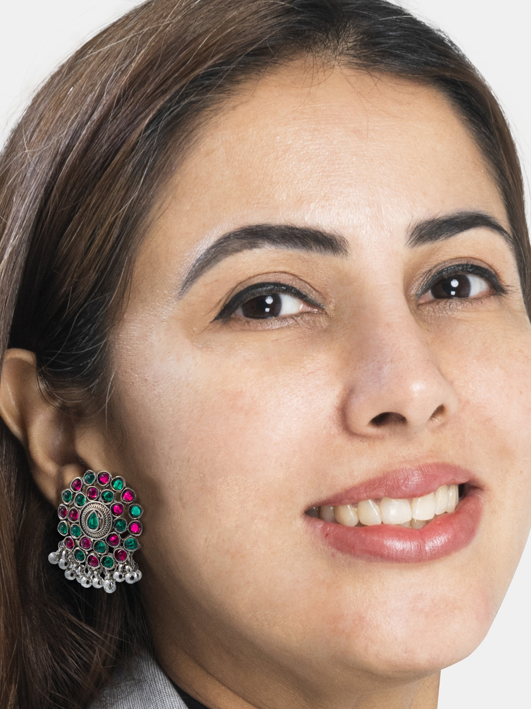 Red & Green Stone Stud Earrings