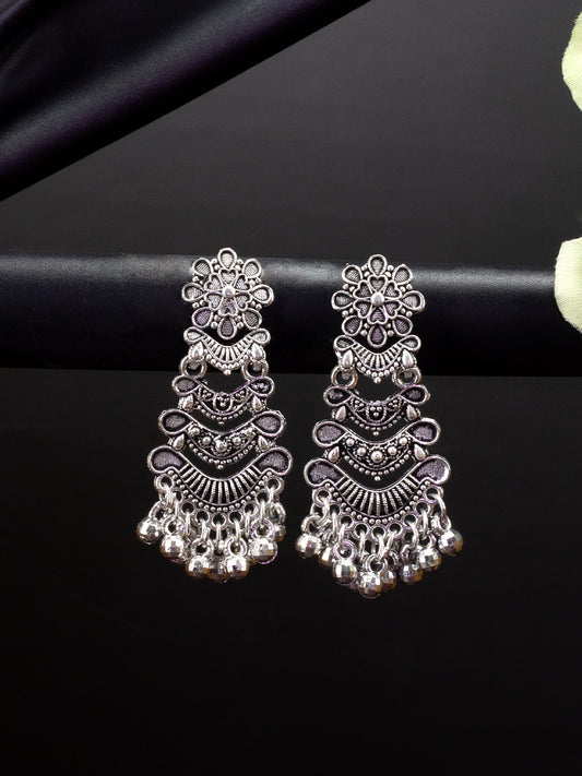 Silver Oxidized Floral Drop Earrings