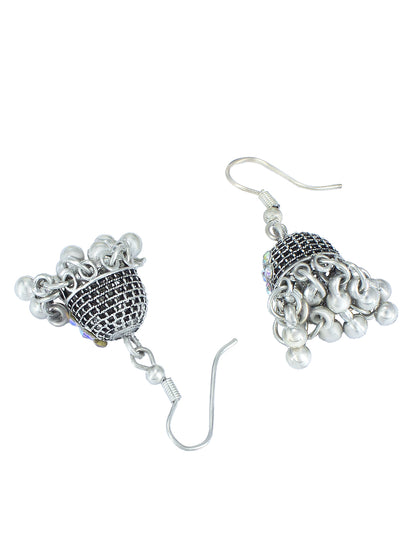 Oxidized Floral Jhumki Earrings