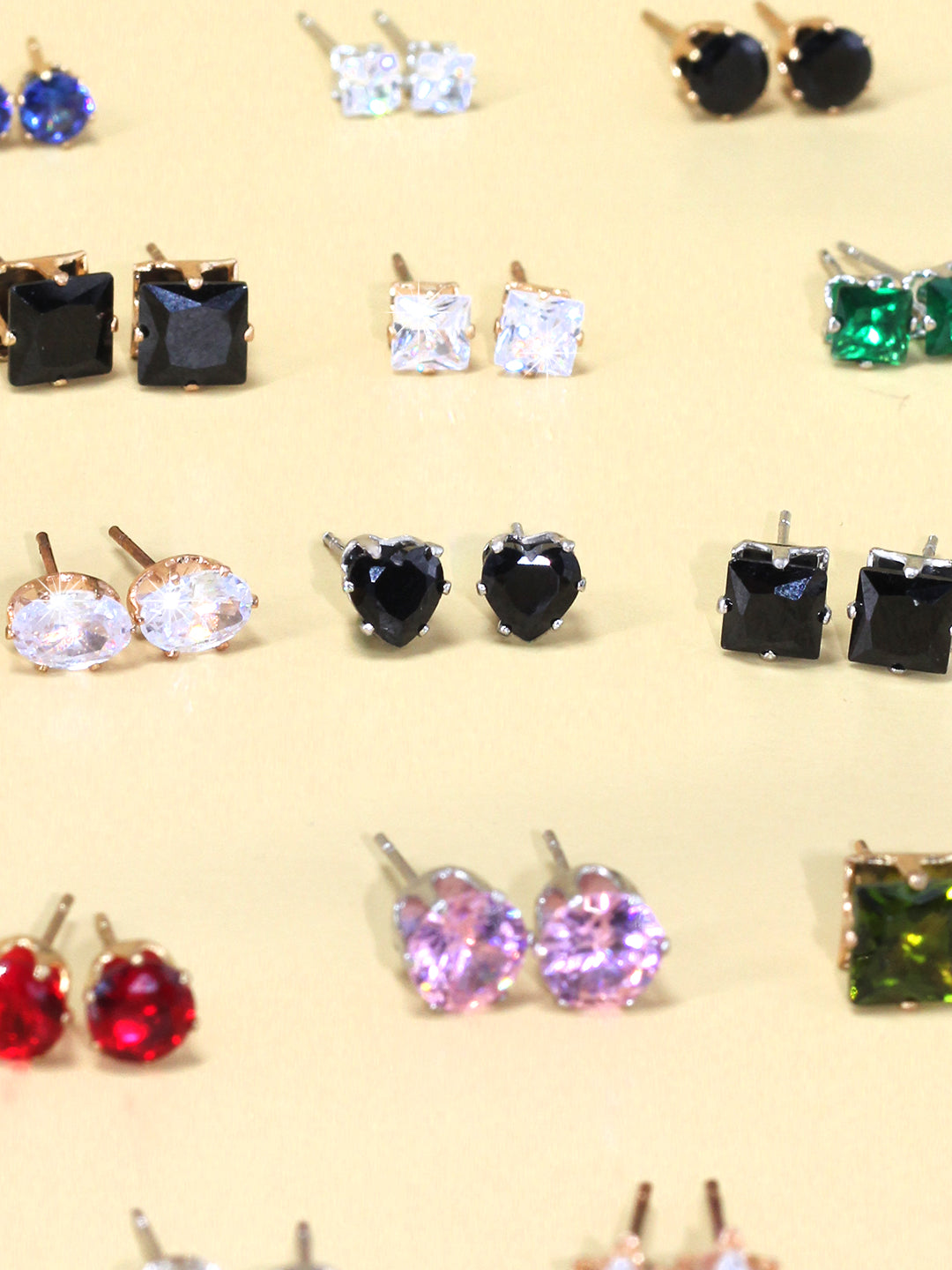 Pack of 26 Multicolour Geometric AD Stud Earrings