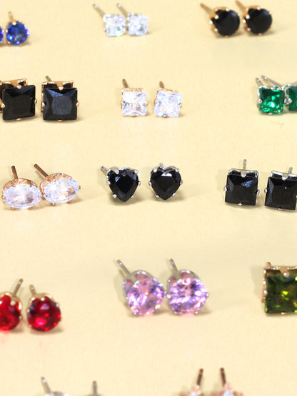 Pack of 26 Multicolour Geometric AD Stud Earrings