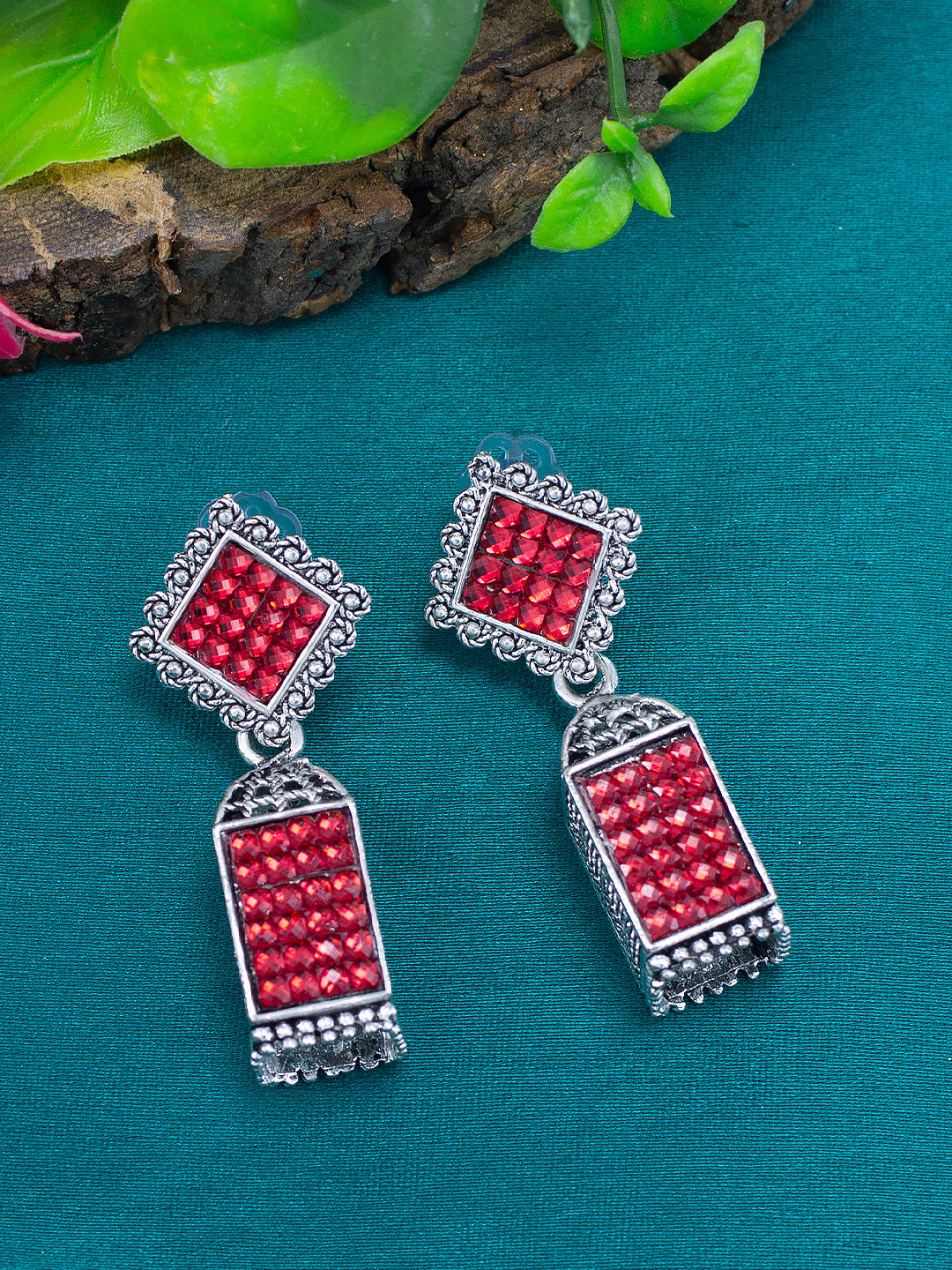 Red Square Drop Earrings