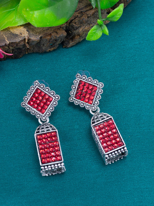 Red Square Drop Earrings