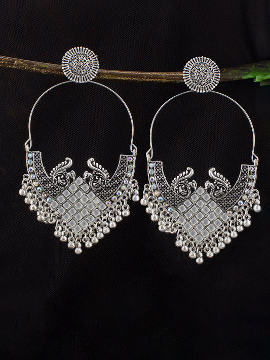 Oxidized Floral Peacock Chandbaali Earrings