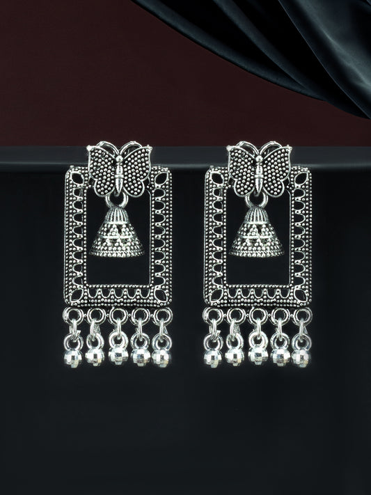 Silver Oxidized Butterfly Jhumki Earrings