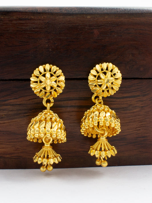 Gold Plated Floral Jhumka Earrings