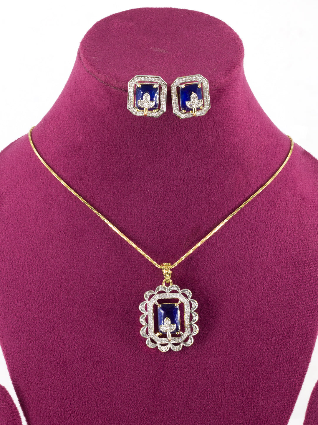 Blue Floral AD-Studded Pendant Set