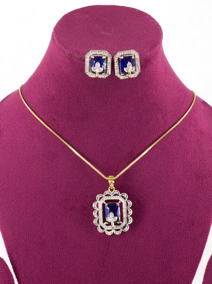 Blue Floral AD-Studded Pendant Set