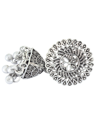 Oxidized Floral Jhumka Earrings