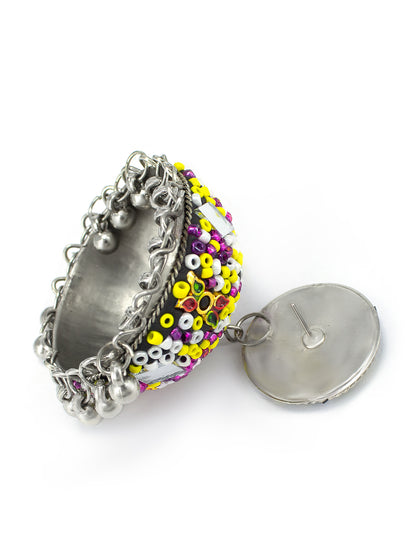 Black & Yellow Beads Drop Jhumka Earrings
