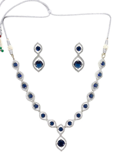 Blue American Diamond Jewellery Set