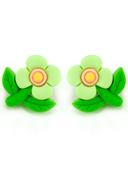 Green Metal Floral Studs Earrings
