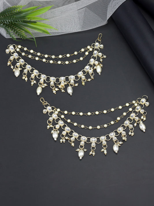 Artificial Stones & Beads Studded 3 Layered Ear Chain