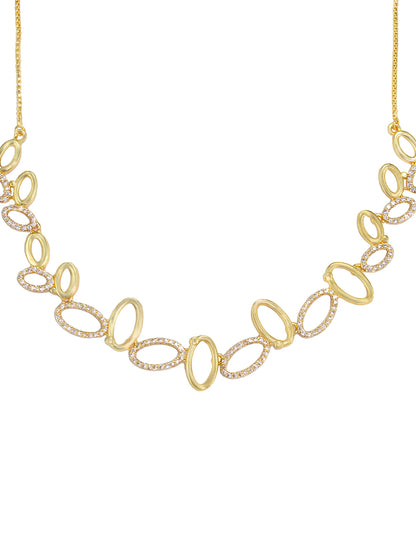 Gold Plated Oval Shaped American Diamond Studded Jewellery Set