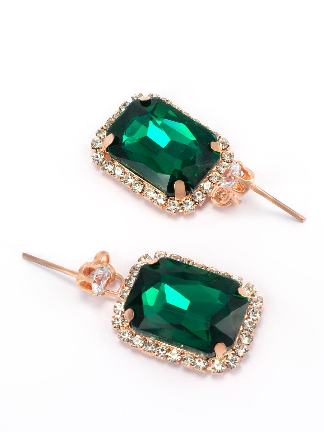 Green Crystal Stone Square Drop Earrings