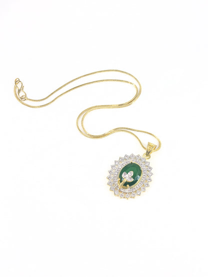 Gold-Plated Green Oval AD-Studded Pendant Set