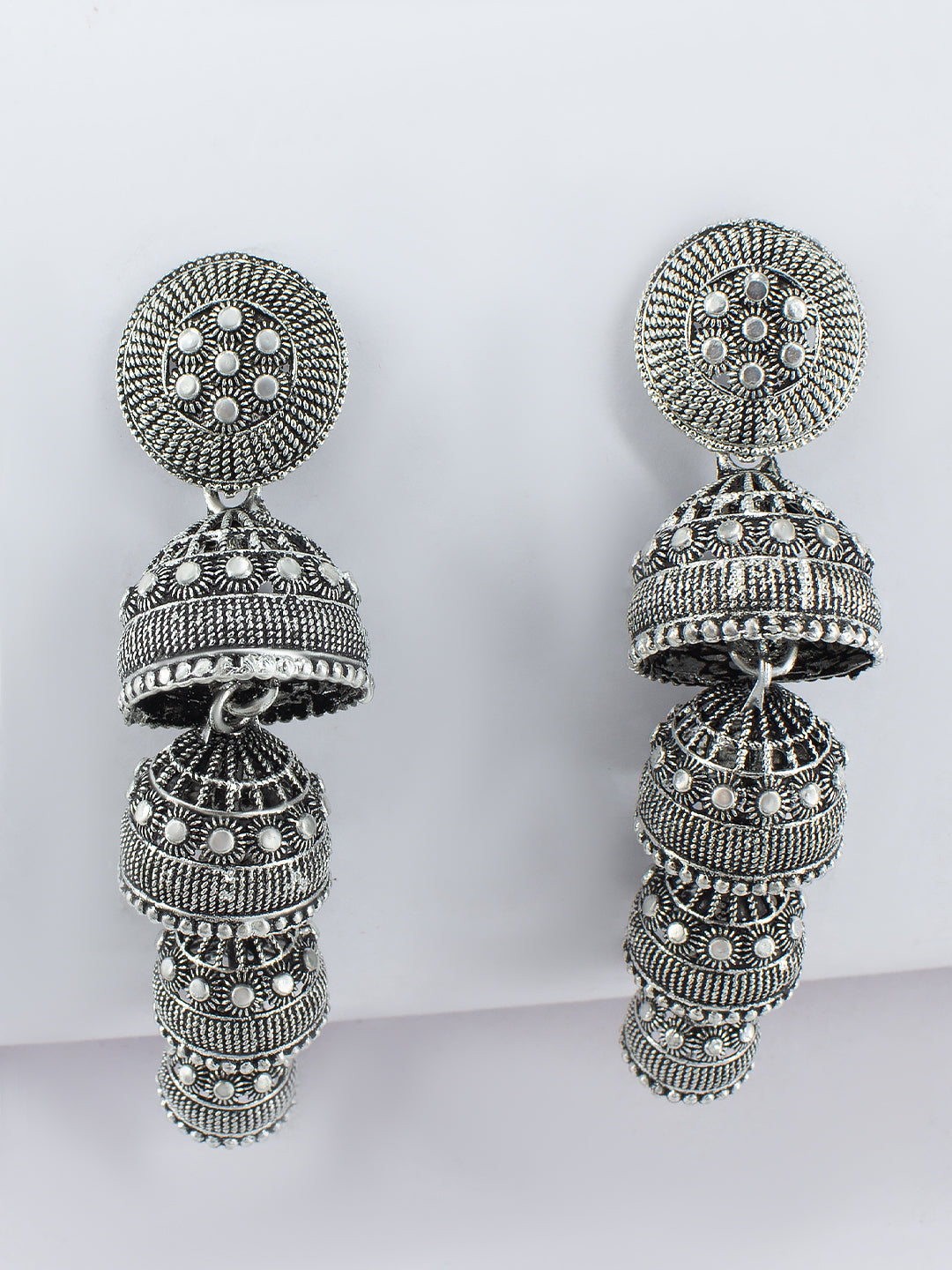 Oxidized Floral Multi Layered Jhumka Earrings