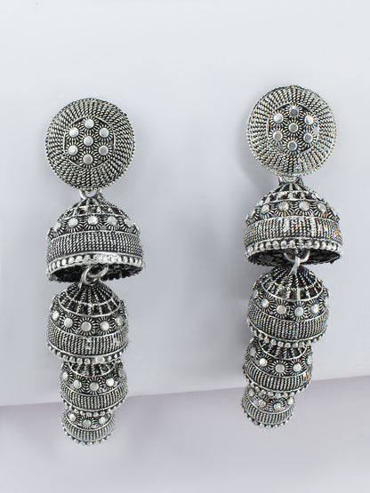 Oxidized Floral Multi Layered Jhumka Earrings