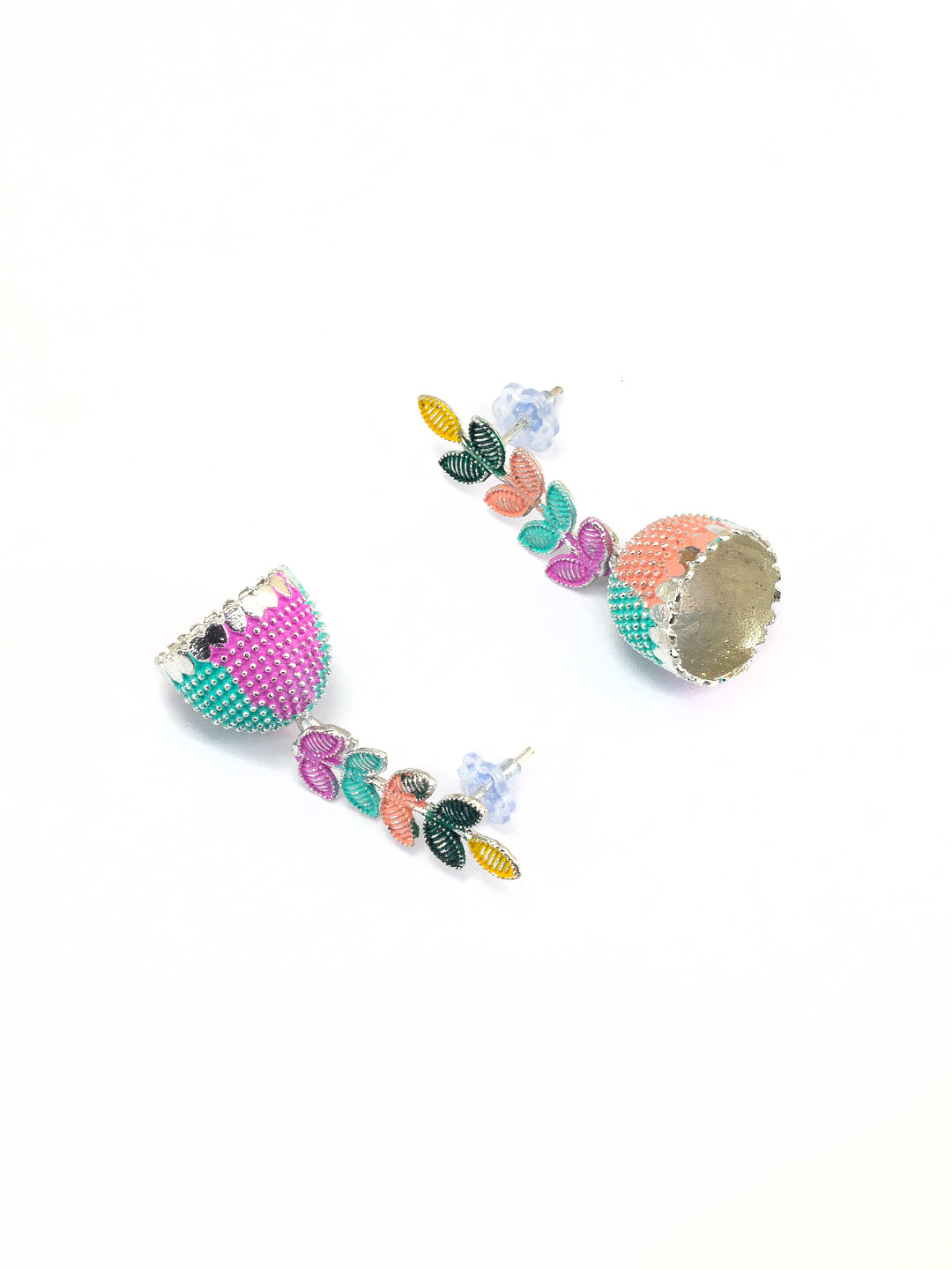 Silver-Plated Leaf Multi Color Jhumki Earrings