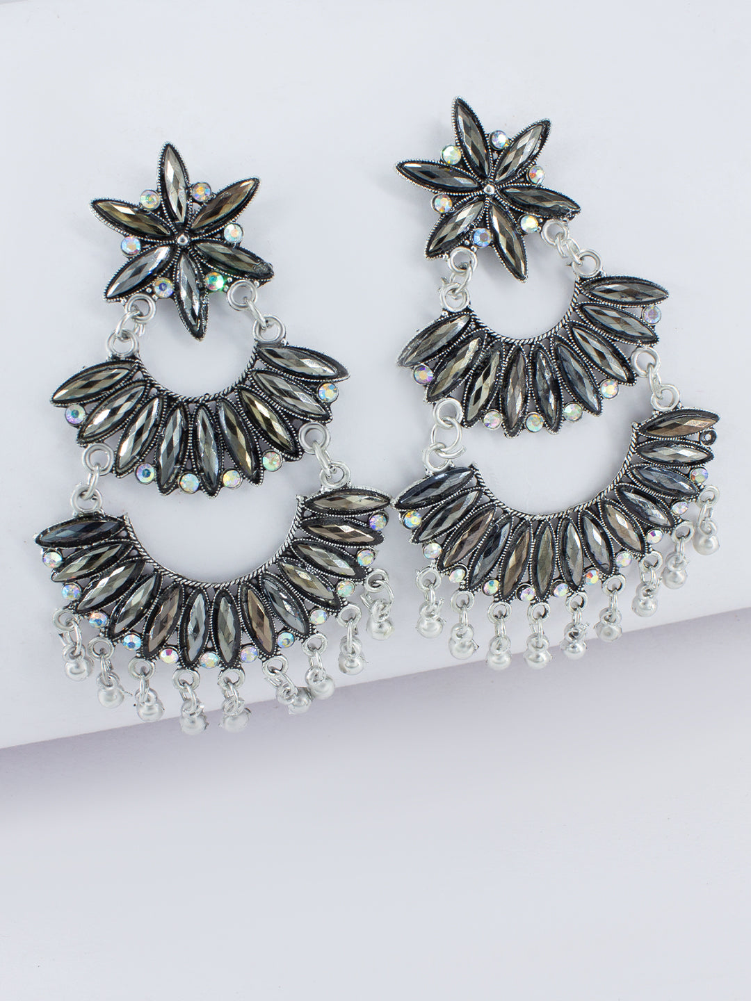 Floral Chandbaali Multi Layered Drop Earrings