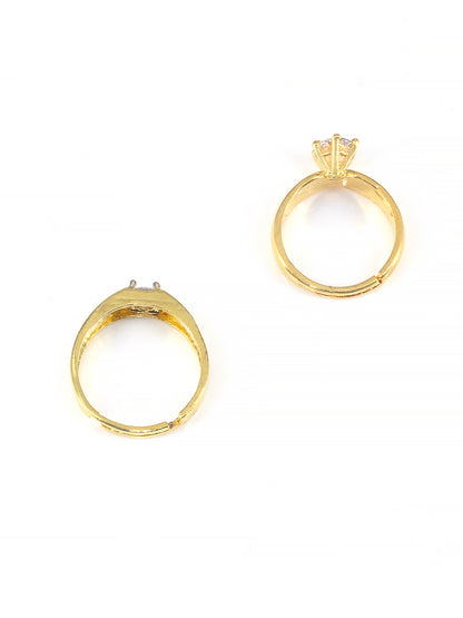 Trendy Set of Two Solitaire American Diamond Adjustable Couple Rings