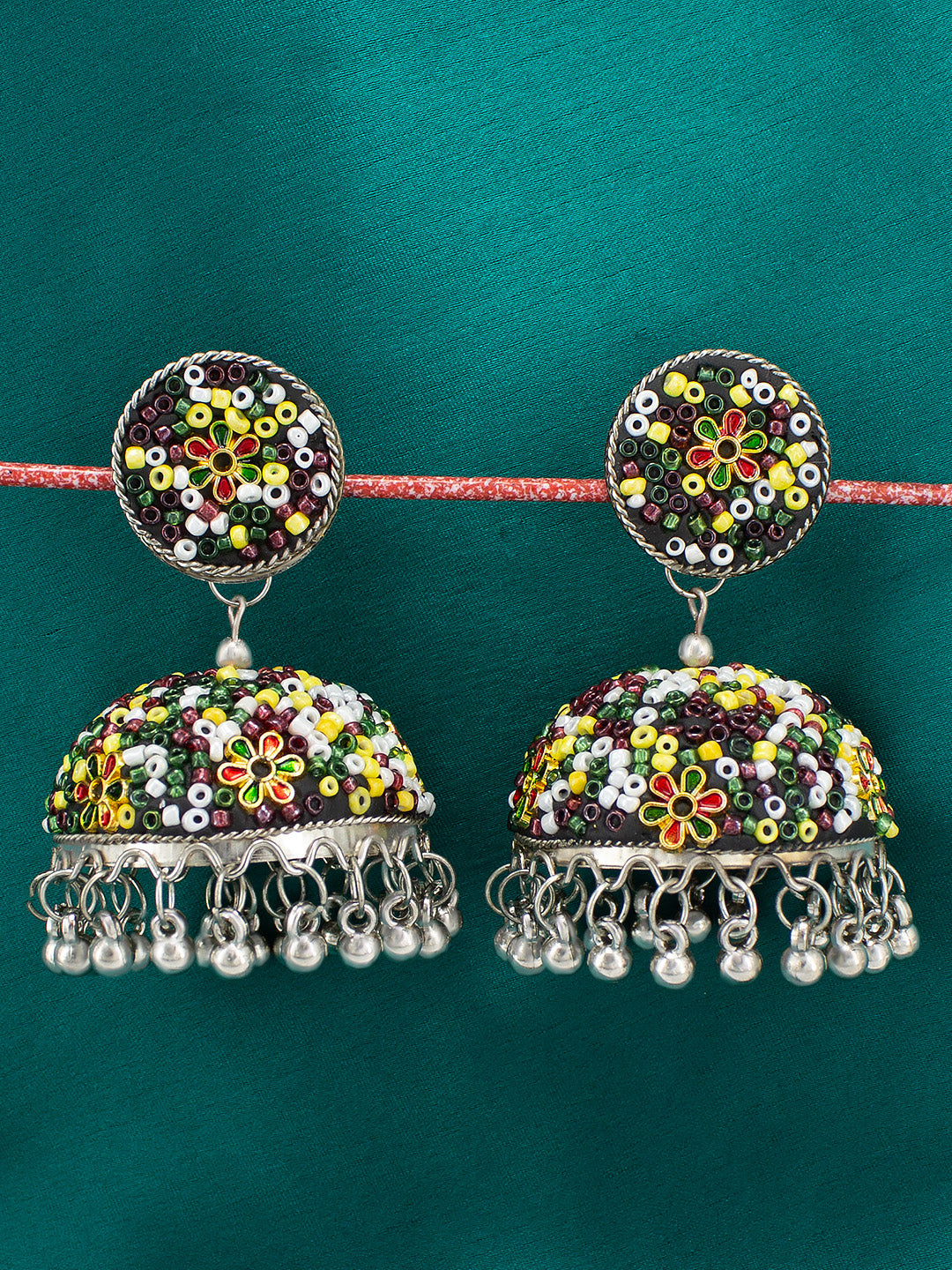 Black & Yellow Beads Drop Jhumka Earrings