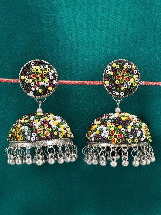 Black & Yellow Beads Drop Jhumka Earrings
