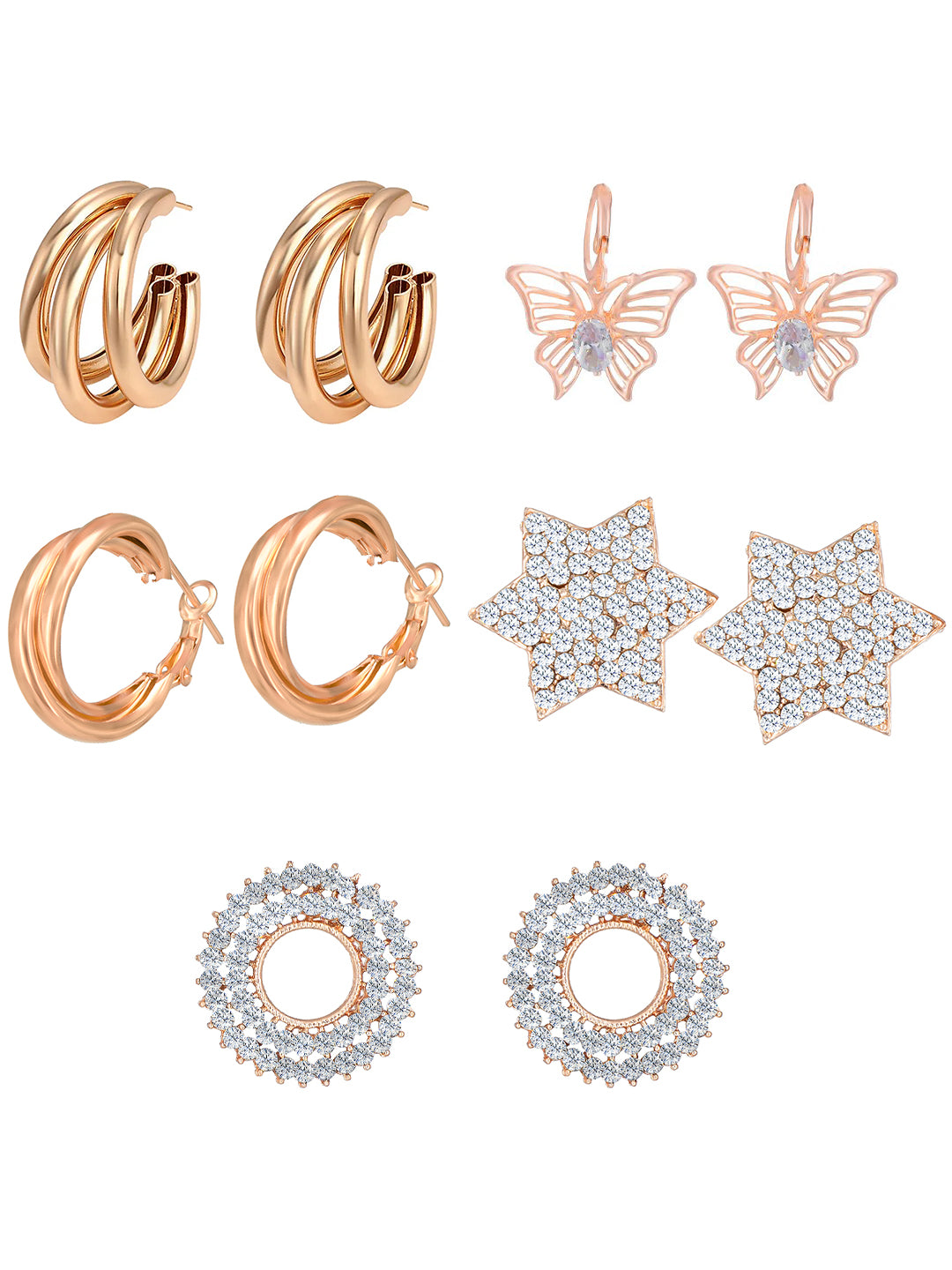 Pack of 5 Rose Gold Hoops & Studs Earrings
