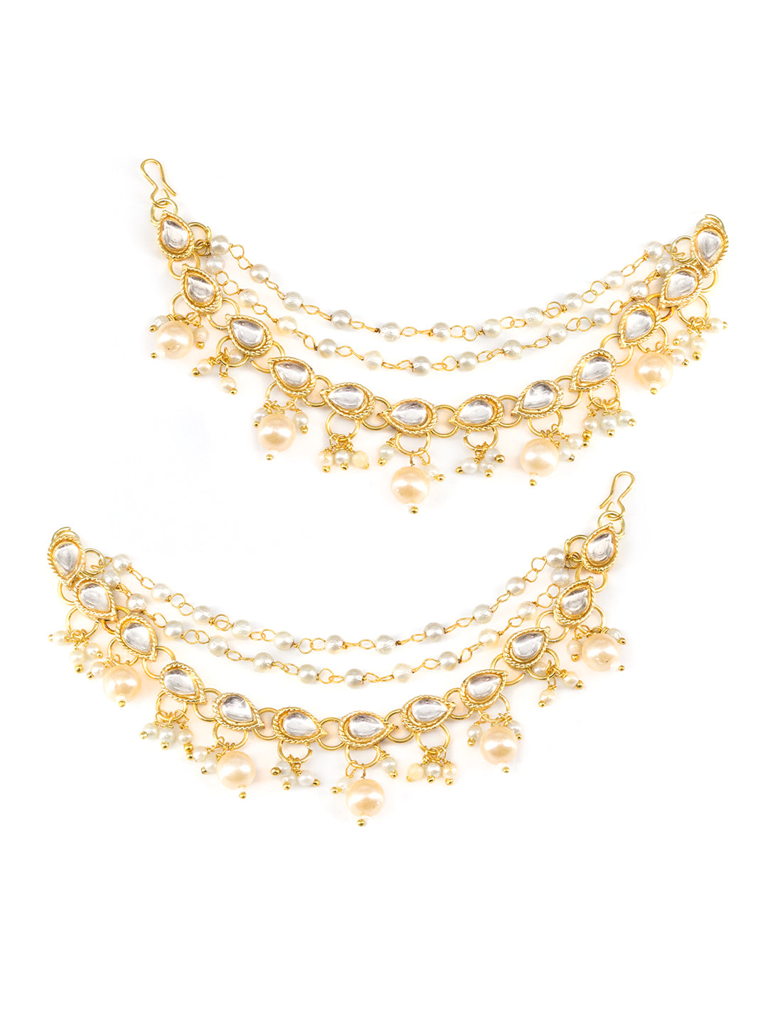 Artificial Stones & Beads Studded 3 Layered Ear Chain
