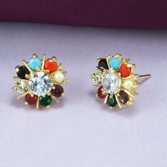 Navratan Floral American Diamond Earrings