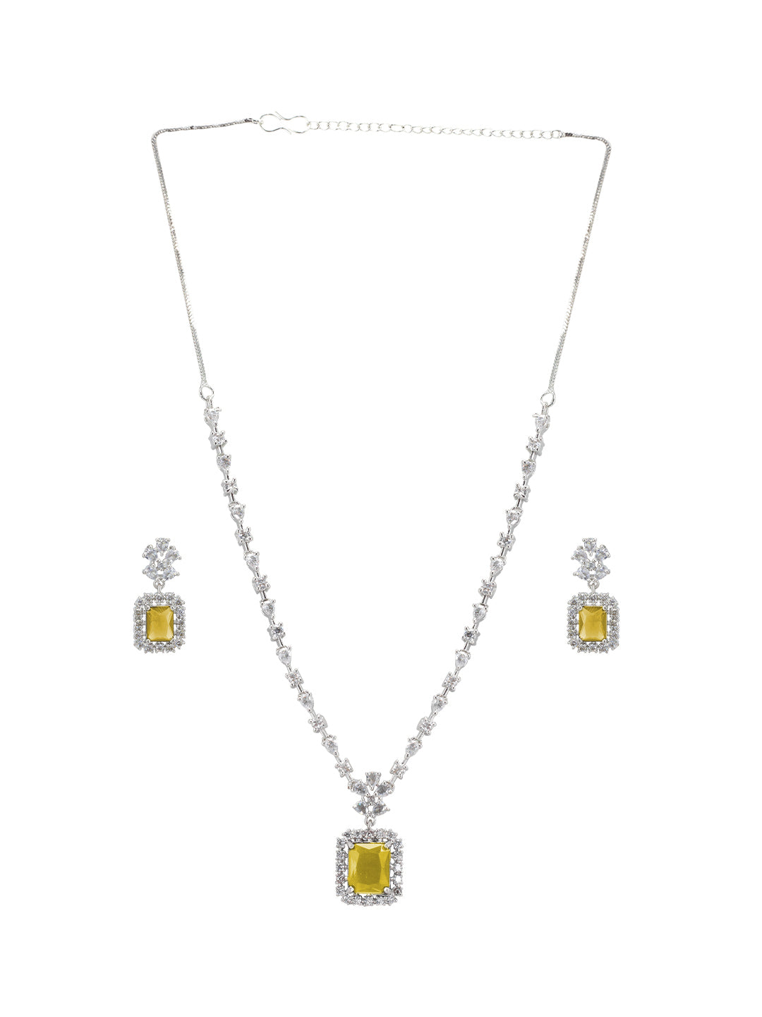 Rhodium-Plated Yellow American Diamond Studded Jewellery Set