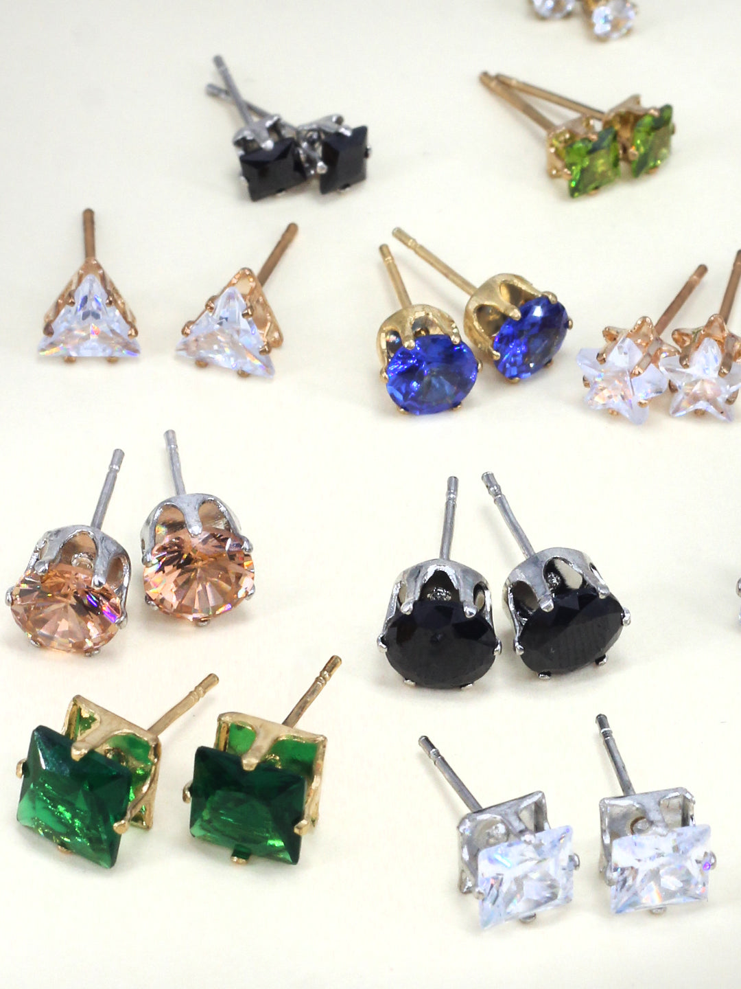 Pack of 26 Multicolour Geometric  AD Stud Earrings