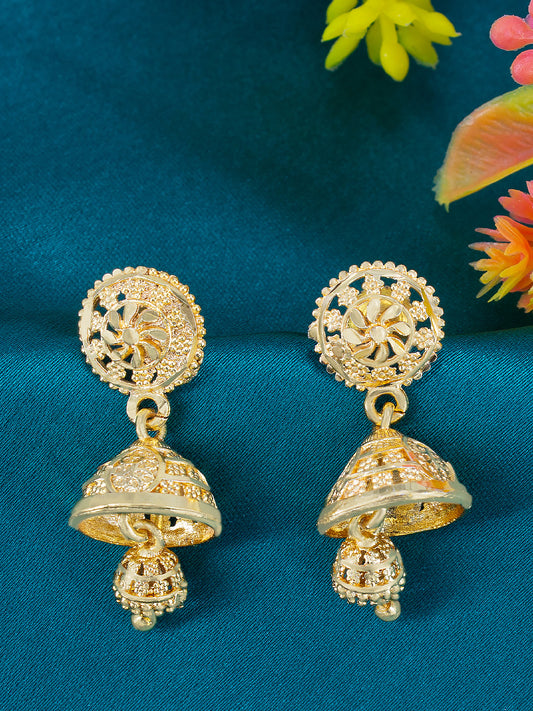 Gold Plated Floral Jhumka Earrings