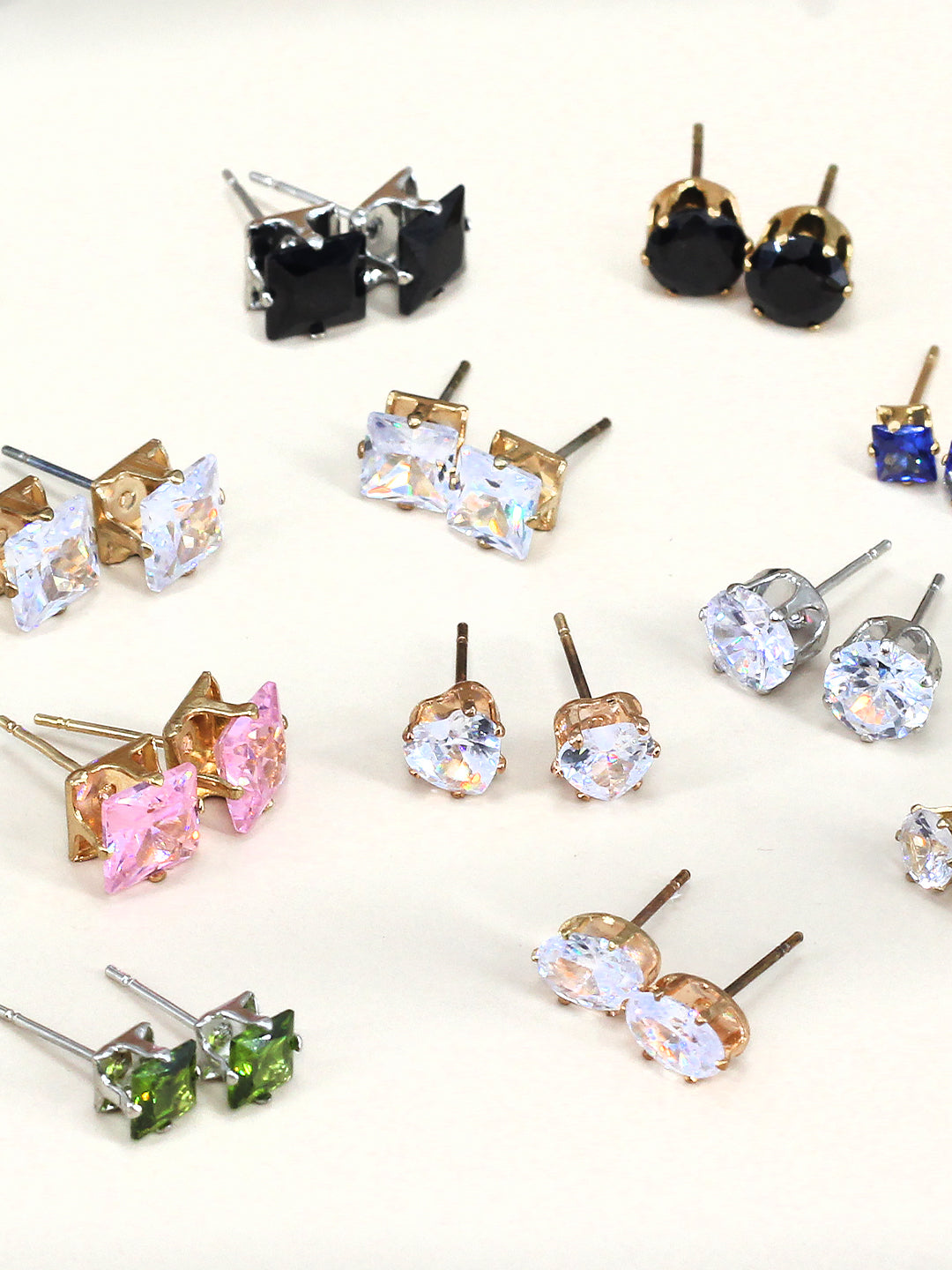Pack of 26 Multicolour Geometric  AD Stud Earrings