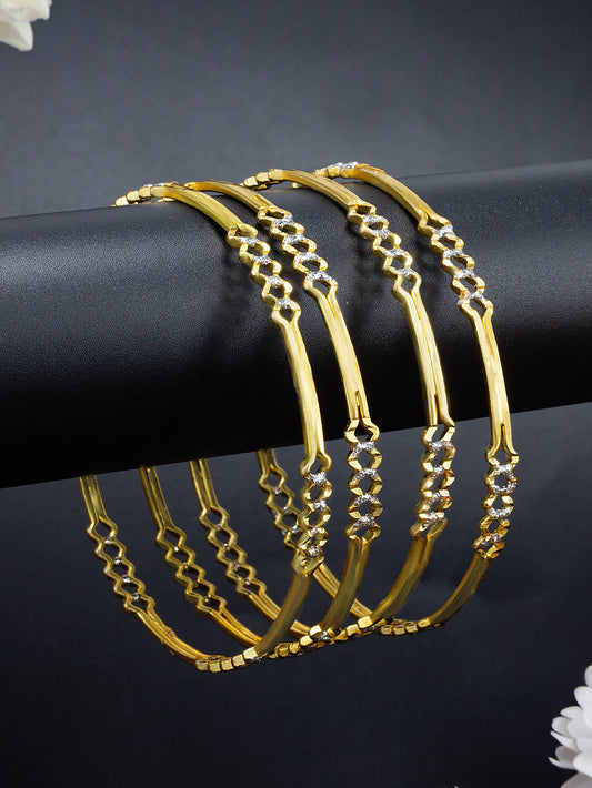 Set Of 4 Brass Stone Studded Anti-Tarnish Bangles