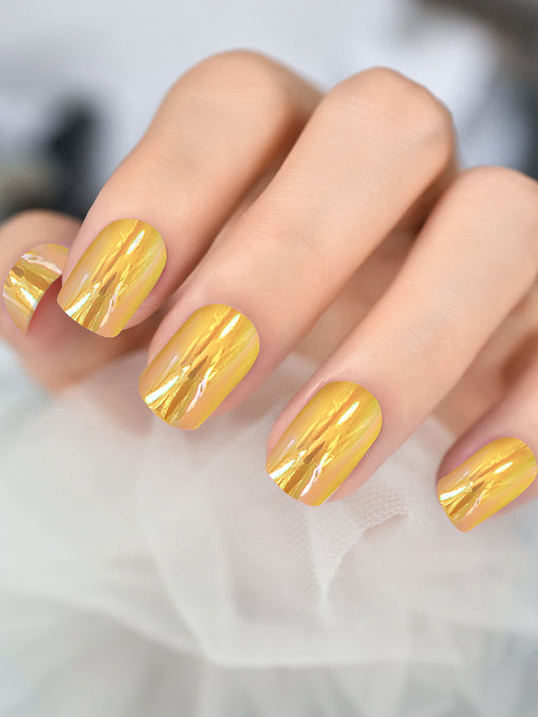 Set of 24 Gold and White Metallic Duochrome stick on nails