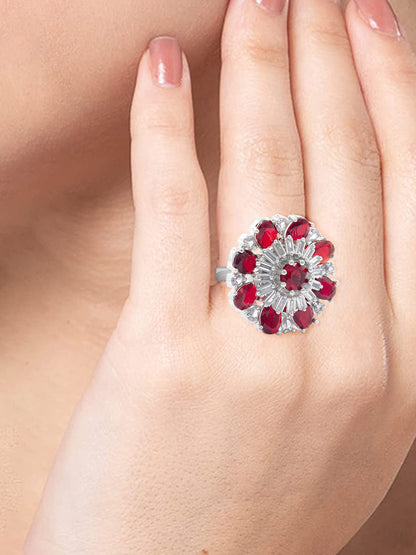 Red Floral AD Adjustable Ring