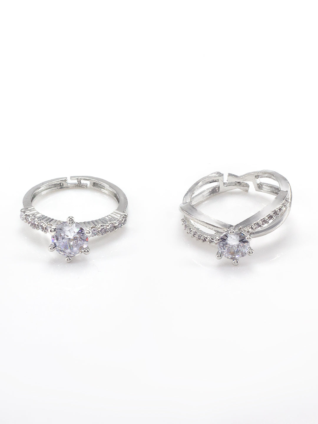 Set Of Two Solitaire American Diamond Trendy Adjustable Rings