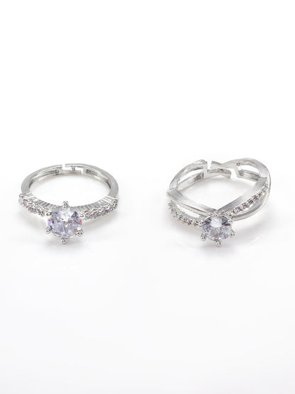 Set Of Two Solitaire American Diamond Trendy Adjustable Rings