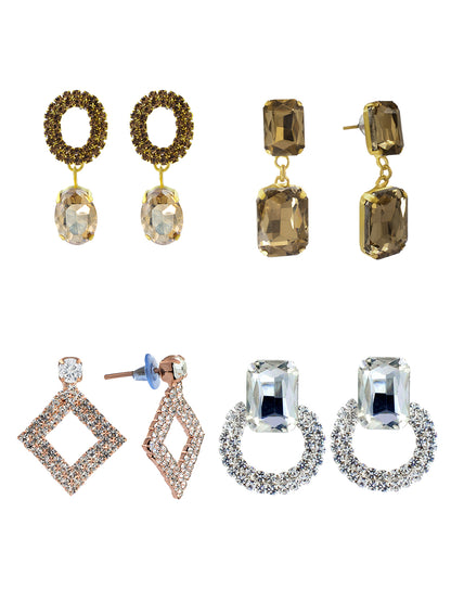Pack of 4 Multicolor Rhinestone & Crystal Drop Earrings
